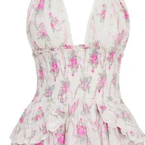 LoveShackFancy Pink Floral Mini Dress